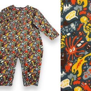 Vintage 90s Zutano 1 Piece Romper Colorful Doodle Animals Print Cotton 12-18m